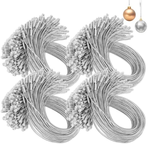 400pcs Christmas Ornament Hangers Strings with Snap, Christmas Tree Ribbon Hooks for Baubles, Tags & Crafts, Easy and Fast Locking Threads for Holiday Decorations, Gifts & Parties-Silver