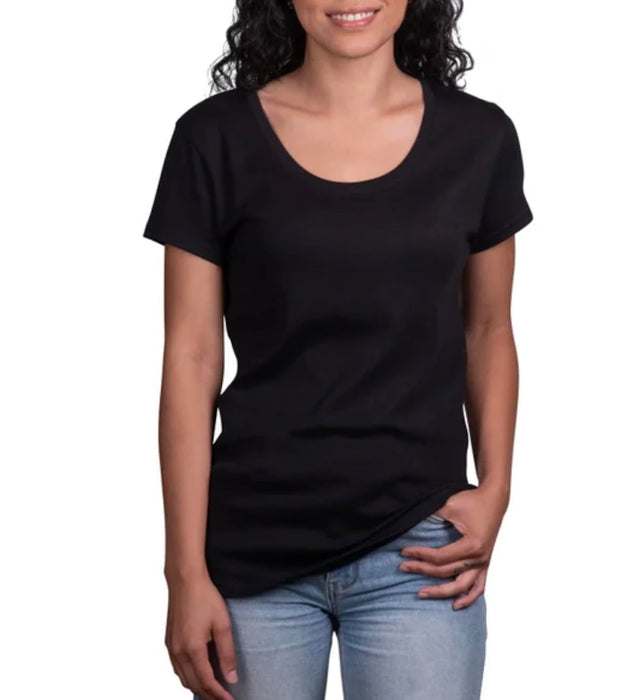 KIRKLAND Signature Women's Scoop Neck Short Sleeve Pima Cotton Tee (US, Alpha, Medium, Regular, Regular, Black)