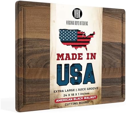 Virginia Boys Kitchens - Made in USA - Extra Large Walnut Wood Cutting Board - Brisket and Turkey Carving Board - Reversible with Juice Groove (Walnut, 24inx18inx1in)