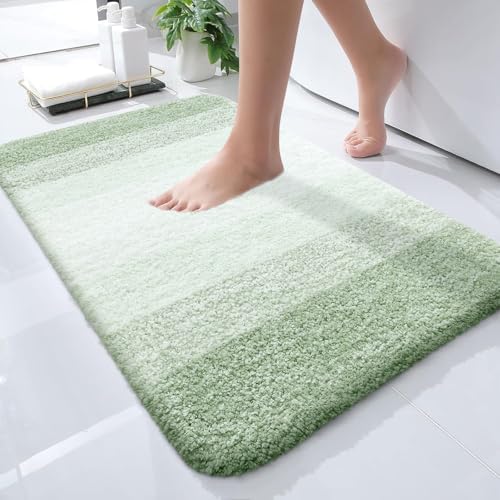 OLANLY Bathroom Rugs Mat 24x16, Extra Soft Absorbent Microfiber Bath Rugs, Rubber Backing, Quick Dry, Machine Washable Bath Mats for Bathroom Floor, Tub, Shower and Home Decor Accessories, Sage Green