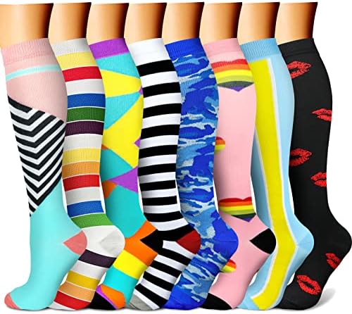 CHARMKING Compression Socks for Women & Men Circulation (8 Pairs) 15-20 mmHg is Best Support for Athletic Running,Hiking