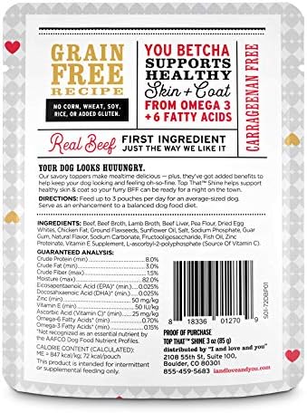 "I and love and you" Top That Shine Wet Dog Food Pouch, Beef Recipe In Gravy, 3 oz (Pack of 12)