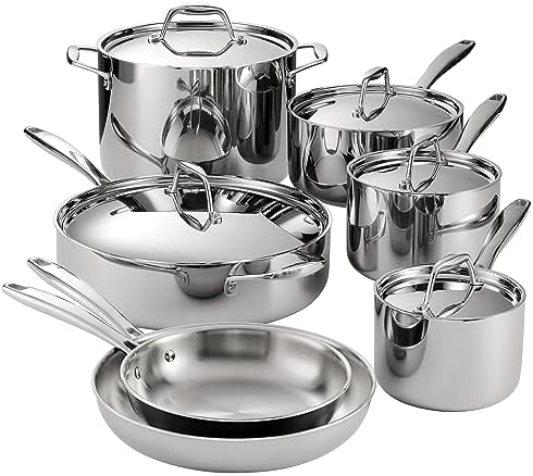 Tramontina Signature Tri-Ply Clad Stainless Steel 12-Piece Cookware Set with Lids, Pots and Pans Kitchen Set, Induction-Ready, Dishwasher-Safe, NSF-Certified, Made in Brazil