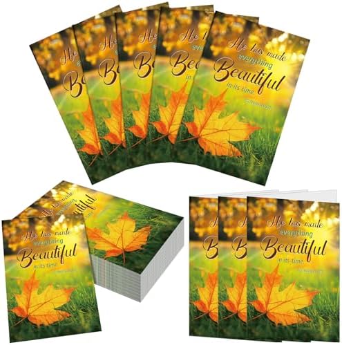 100 Pcs Autumn Leaves Church Bulletins Bulk Paper Jesus Worship He Has Made Everything Beautiful Bulletins Fall Bible School Study Supplies for Autumn Thanksgiving Day Christmas Worship