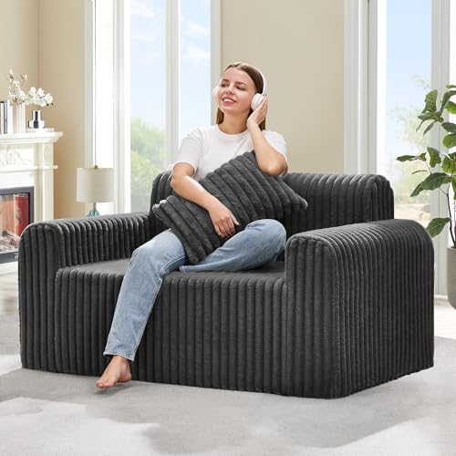 Hobestluk Couch Sofa 2-Seater Foam Sofa Loveseat for Small Spaces Comfy Sofas with Removable Cover Furry Couch with Pillows for Living Room, Bedroom, Apartment, Office (Black, Loveseat)