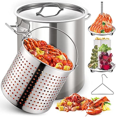 ARC Advanced Royal Champion 40QT Stainless Steel Stockpot for Seafood Crawfish Crab Boil Turkey Fryer Pot with Basket Divider and Hook, Crab Lobster Shrimp Outdoor Cooking and Home Brewing