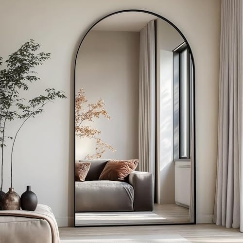 Arched Full Length Mirror, 76"x34" Large Floor Mirror, Full Body Mirrors for Leaning or Hanging, Standing Mirrors for Bedroom, Living Room,Dressing Room, Aluminum Alloy Frame, Black