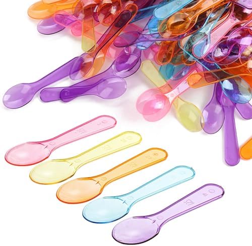 1000 Pack Mini Plastic Tasting Spoons Disposable Colorful 3" Small Taster Ice Cream Dessert Spoons for Party, Wedding, Christmas, Tasting Ice Cream, Dessert, Yogurt, Cake, Pudding (1000)