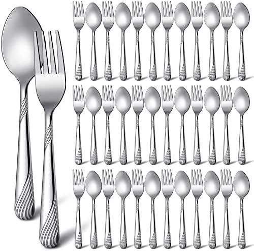 50 Pcs Forks and Spoons Silverware Set Stainless Steel Flatware Cutlery Set Heavy Duty Metal Spoons and Forks for Kitchen Utensil Dinner Restaurant Home, Mirror Polished, Dishwasher Safe(Stripe)