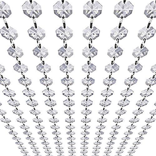 Crystal Garland Strands - Hanging Chandelier Gem Bead Chain - 14mm Clear Octagon Prism Diamond String Decorations for Wedding Party Manzanita Centerpiece Christmas Tree (Acrylic, 33 Feet)