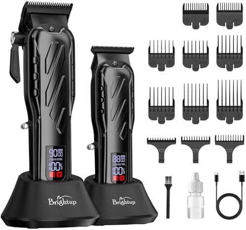 Brightup Barber Hair Clippers [Brushless 9000RPM & Cordless] for Men, Professional Clippers & Trimmers Set with USB-C Charging Stand, Hair Tools Cutting Kit with LCD Display, Gift for Men