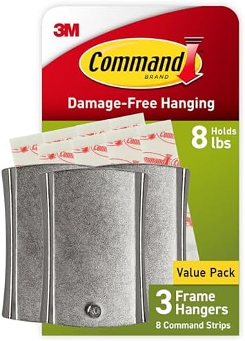 Command Universal Frame Hangers, Damage Free Hanging Picture Hangers, No Tools Frame Hanger for Living Spaces, 3 Metal Picture Frame Hangers and 8 Large Command Strips