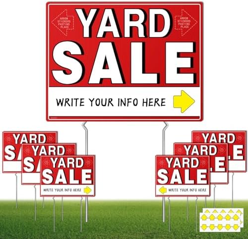 7 Pcs Yard Sale Signs with Metal Stakes, 17" x 13", Double-Sided Yard Sale Sign with 20 Directional Arrow Stickers, Large Yard Sale Sign,WEATHER-PROOF