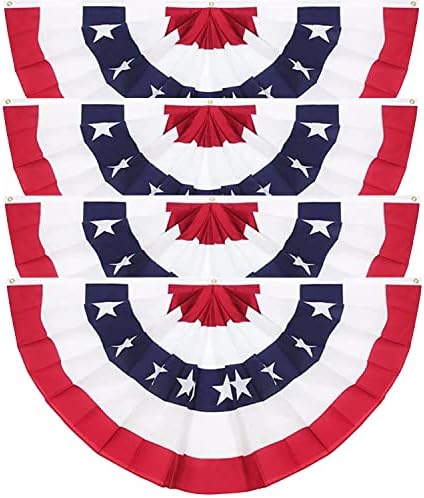 3 x 6 Ft American Pleated Fan Flag, USA Patriotic Half Fan Bunting Flag, Bunting Flags Outdoor 4th of July Decoration FlagS (Set of 4)