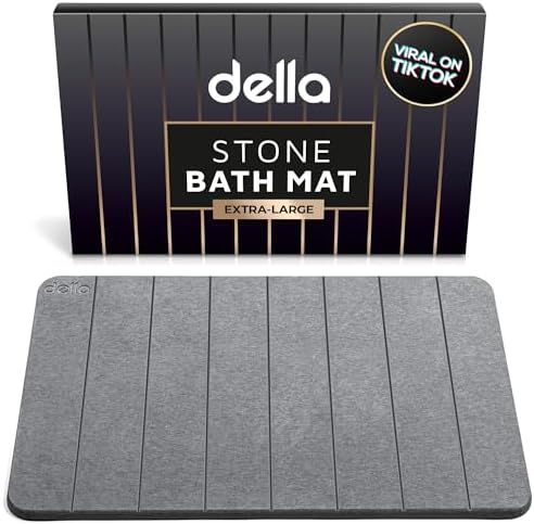 della Premium Stone Bath Mat - Luxurious Quick Drying Diatomite Bathstone for Bathroom Floor - Modern Super Absorbent Diatomaceous Earth Shower Mat, Water Absorbent Bathmat ([Extra-Large] Stripes)