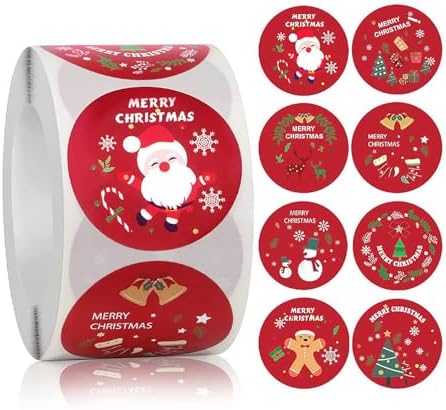 500PCS Christmas Stickers Roll 1.5 in Envelope Seals Round Paper Merry Chirstmas Sticker Large, Red