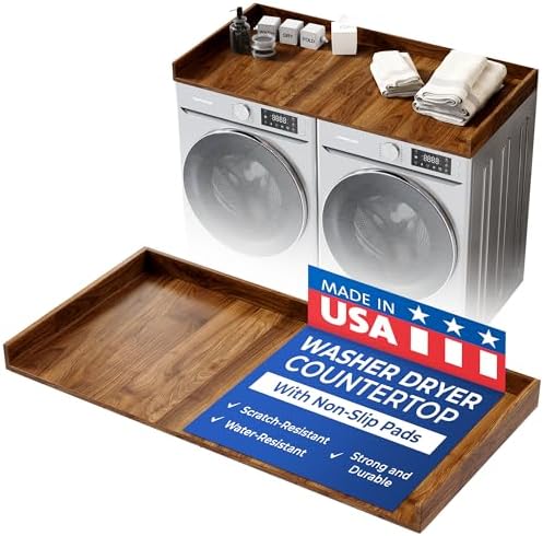OfficeSimpli Large Washer Dryer Countertop 30 x 58 - Made in USA - Laundry Countertop Over Washer and Dryer, Laundry Room Countertop Organization Solution with Non-Slip Pads, California Walnut