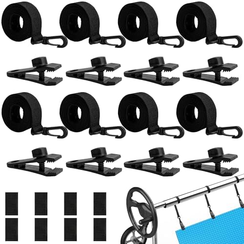 codree 24 Pcs Pool Solar Cover Reel Attachment Kit, Inground Swimming Pool Solar Cover Straps and Clips, Solar Blanket Straps Kit Including 8 Straps with Hooks, 8 Clips and 8 Touch Fastener