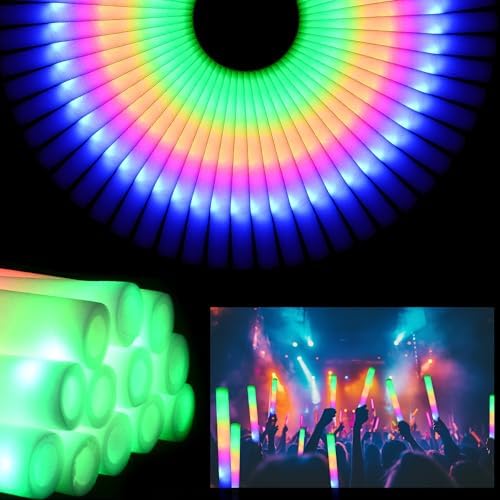 36 Pcs LED Foam Glow Sticks Bulk,Glow in The Dark Party Supplies，Foam Light Up Sticks 3 Modes of Color Flashing for Birthday,Wedding,Raves,Carnival,Halloween Christmas,New Year,Concert