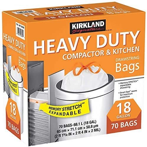 KIRKLAND SIGNATURE Compactor Kitchen Trash Bag with Gripping Drawstring Secure Full Size, New Edition
