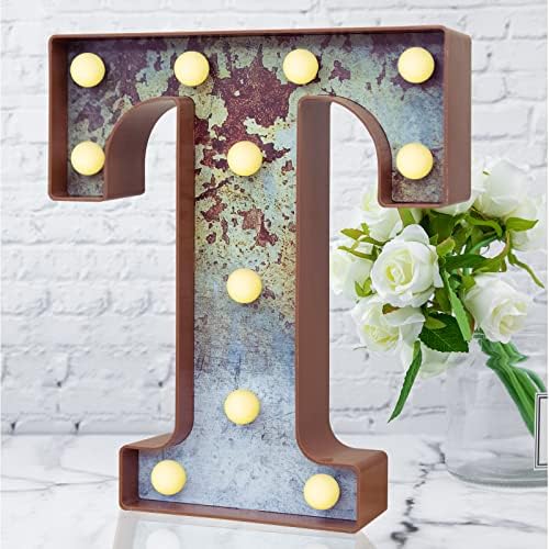 LED Marquee Light Up Letters Industrial Vintage Style Lighted Letters Rust Metal Effect Marquee Letter with Lights Illumination Letter Signs for Christmas Wedding Birthday Party Home Cafe Bar Decor-T
