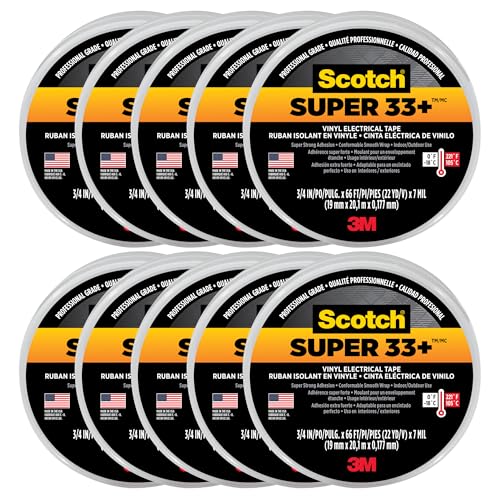 3M Scotch Super 33+ Vinyl Electrical Tape.75-Inch by 66-Feet, 10-Pack