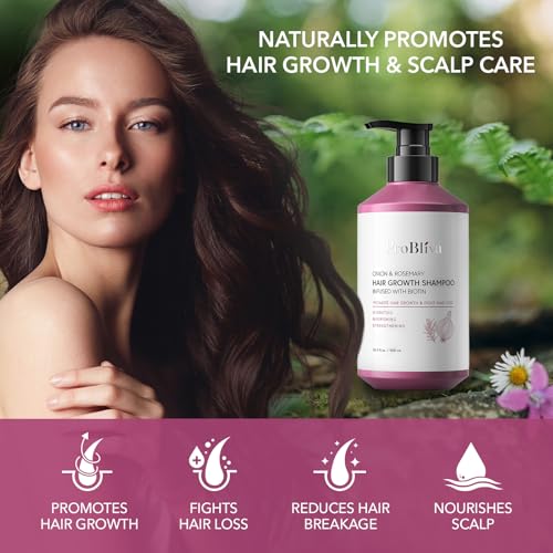 Onion & Rosemary Hair Growth Shampoo: Biotin Infused Shampoo for Hair Loss and Thinning Hair - Promotes Healthier, Thicker and Stronger Hair for Women and Men - 16.9 oz