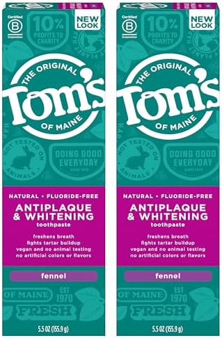 Tom's of Maine Fluoride-Free Antiplaque & Whitening Natural Toothpaste, Fennel, 5.5 oz. 2-Pack