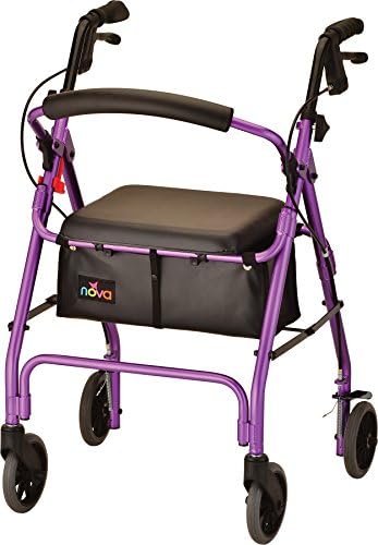 NOVA GetGo Classic Rollator Walker (Standard Size), Rolling Walker for Height 5'4" - 6'1", Seat Height is 22.25 Inch, Color Purple