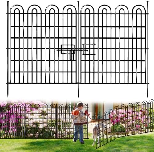 15 Panels Tall Garden Animal Barrier Fence with Gate, 33 in(H) X 36.8 ft(L) No Dig Decorative Garden Fence Outdoor for Yard, Heavy Duty Rustproof Metal Edging Border for Dog, Rabbits