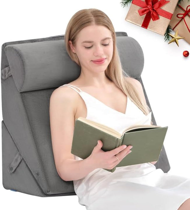 BDEUS 3PCS Wedge Pillows for Sleeping Bed Wedge Pillow 9&12 Inch Adjustable Triangle Pillow Wedge with Premium Half-Moon Memory Foam Bolster Pillow