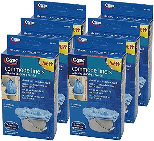 Carex Commode Liners, Toilet Seat Cover, Fits Most Commodes, Toilet Liners and Paper Cover with Absorbent Powder, Disposable and Hygienic, 7 Count (Pack of 6), Travel Essentials for Public Restrooms