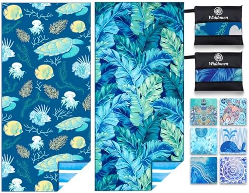 2 Pack Microfiber Thin Lightweight Beach Towel Sand Free Quick Dry Absorbent Compact Towels for Swimming Pool Camping Beach Accessories Large Easy Pack Travel Things for Vacation Essentials Adult Gift