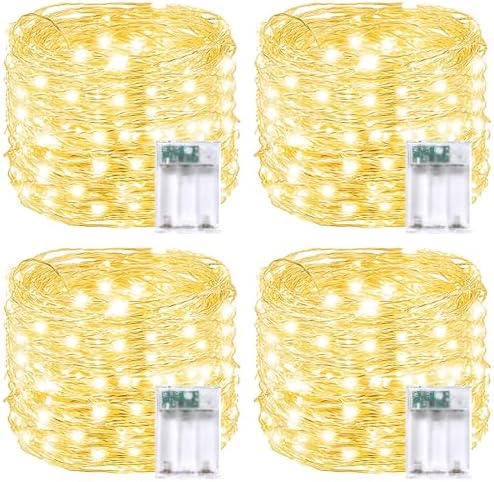4 Pack 60 LED Fairy Lights Battery Operated with Timer, 20FT Waterproof Twinkle Lights Indoor Outdoor, Cuttable String Lights for Bedroom, Wedding, DIY, Centerpiece, Christmas Decorations (Warm White)