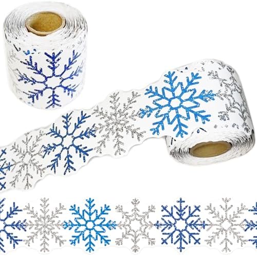 69 Feet Winter Snowflake Themed Bulletin Board Border, Christmas Snowflake Pattern Borders Trim Border Stickers Winters Classroom Decoration Strip Winter Christmas Classroom Blackboard Wall Decoration