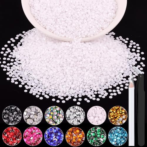 5000PCS 2mm Resin Rhinestones in Bulk (White), Bedazzling Flatback Crystals for Crafts DIY Nail Decoration, Gems Charms for Tumbler Shoes Clothing Fabric with Pickup Pen and Tweezers