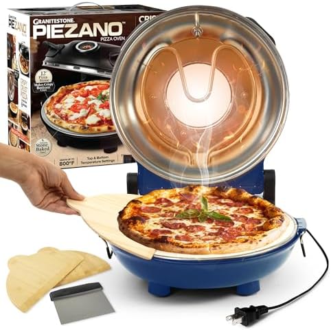 PIEZANO Crispy Crust Pizza Oven by Granitestone – Electric Pizza Oven Indoor Portable, 12 Inch Indoor Pizza Oven Countertop, Pizza Maker Heats up to 800˚F for Stone Baked Pizza at Home - Navy
