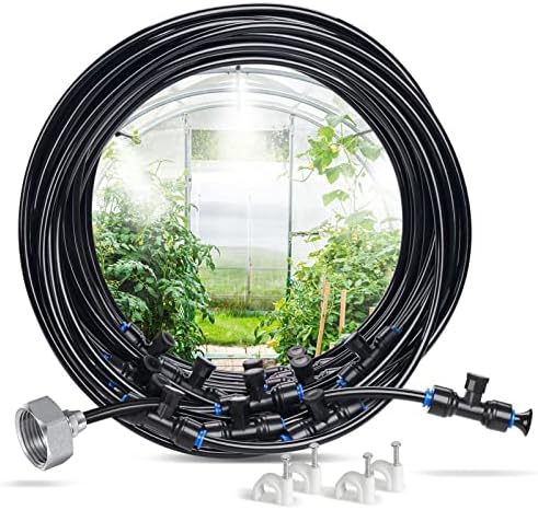 HIRALIY Misters for Outside Patio 39.4FT (12M) Misting Line + 11 Mist Nozzles + Brass Adapter(3/4"), Water Mister for Outside Patio Cooling, Kids Pets Water Playing