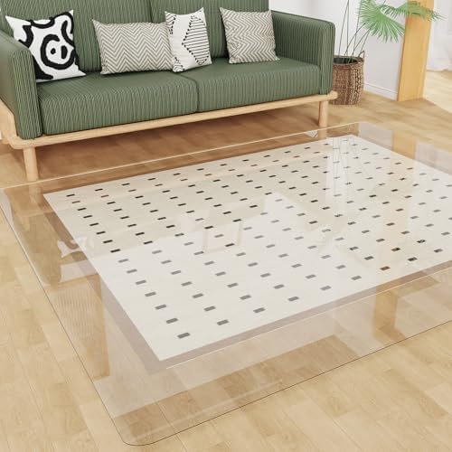 Crystal Clear Floor Mat 8×12ft, Upgraded Easy Flat Waterproof Vinyl Rug Cover, Large Stain-Resistant Plastic Area Rug Floor Protector for Kitchen, Dining Room, or High-Traffic Areas