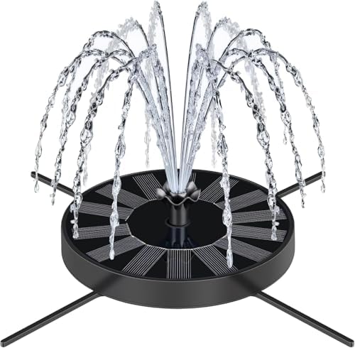 Solar Fountain Pump with Spray Height Adjustment, Upgrade Glass Solar Bird Bath Fountains with 6 Nozzles, Outdoor Solar Water Fountain Pump for Bird Bath, Garden, Pool, Pond