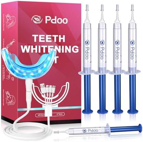 Professional Teeth Whitening Kit with 5 Teeth Whitening Gel, LED Accelerator Light & Rechargeable Design - Enamel Safe Gel, Custom Trays, Fast Results for Sensitive Teeth - Whitening Gel Kit