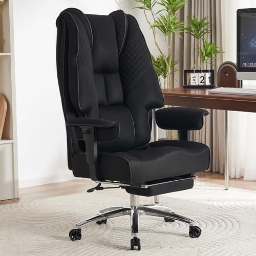 Big and Tall Office Chair 400lbs Wide Seat, Leather High Back Executive Office Chair with Foot Rest, Ergonomic Chairs Lumbar Support for Lower Back Pain Relief (Mesh Black)