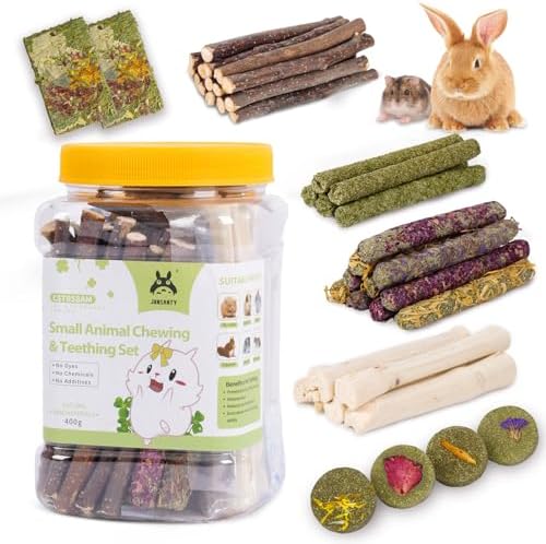 50-60 PCS Natural Rabbit Chew Toys, Rabbit Treats, Guinea Pig Chew Toys, Bunny Toys, Hamster Treats, Timothy Stick, Apple Sticks, Sweet Bamboo, for Guinea Pig, Hamster, Chinchilla, Rat, Small Animals