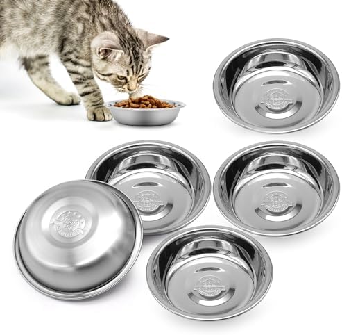 5 PCS Cat Bowls Whisker Friendly, Shallow Wide Flat Cat Food Bowls Stainless Steel,Metal Cat Dishes Whisker Fatigue Relief,Replacement Basic Cat Plates for Elevated Stand,Dishwasher Safe…
