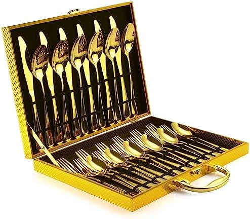 30-Piece Gold Silverware Set, Blingco Gold Flatware Set for 6, Food-Grade Stainless Steel Cutlery Set, Tableware Eating Utensils with Gift Box for Home Restaurant, Mirror Finished, Dishwasher Safe