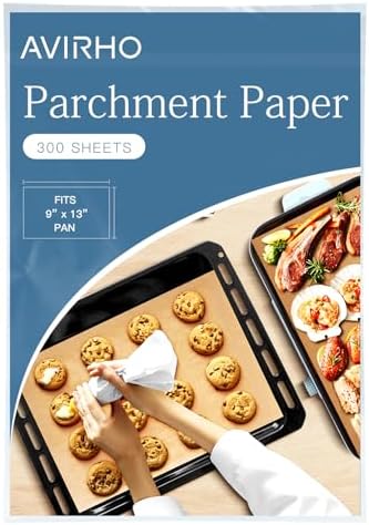 300 Count Parchment Paper Baking Sheets, 9 x 13 Inch, Precut Non-Stick Unbleached Baking Paper Liners for Oven, Grill, Air Fryer, Steaming, Multipurpose for Bread, Cupcakes, Cookies and More