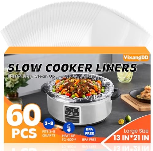 60 Pack Slow Cooker Liners, Large Size 13"x 21" Cooking Bags Disposable Pot Liners, Plastic Slow Cooker Bags Fits 3-8 Quarts, BPA Free, Suitable for Oval & Round Pot