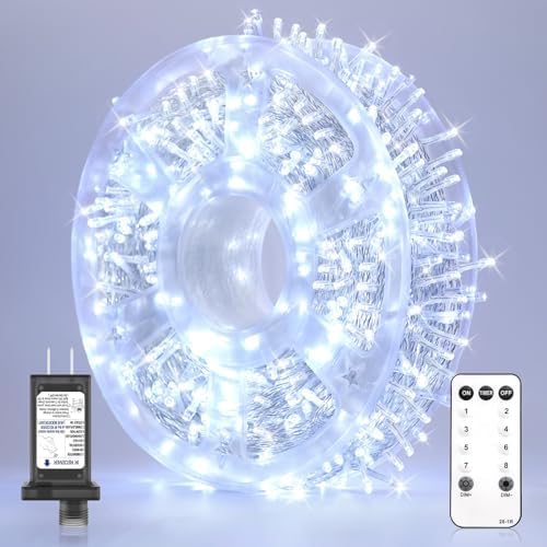 246FT 600 LED Christmas Lights Outdoor Indoor Waterproof 8 Modes String Lights for Outside Cool White Christmas Tree Lights Plug in for Outside Bedroom Wedding Party Holiday Decorations