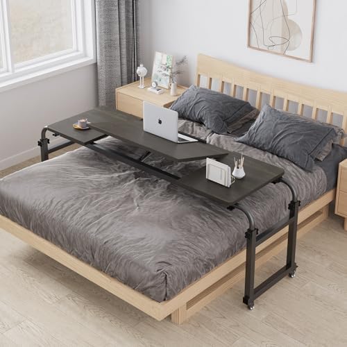 TigerDad Rolling Table with Wheels Overbed Desk Over Bed Desk King Queen Bed Table Overbed Laptop Table Over Bed Table with Wheels(Dekuwood), QQ1000DEKUWOOD