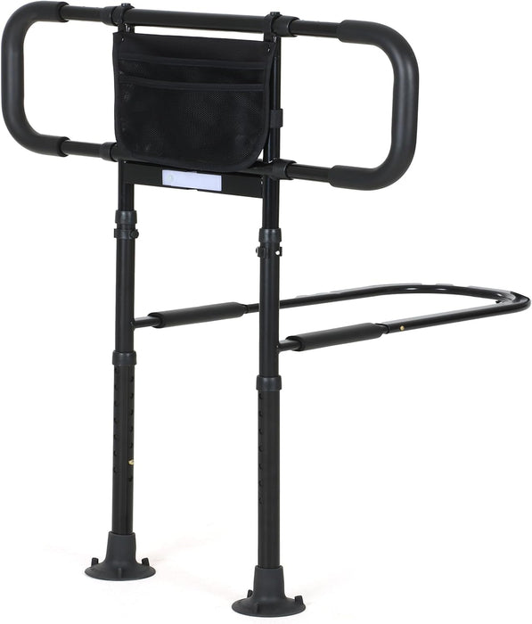 LIUQIBAX Bed Rails for Elderly Adults Safety: Bed Assist Rail with Adjustable Double Grips, Storage Pocket, Motion Sensor Light, Fits King, Queen, Full, Twin, Can Withstand 400LB (Black)